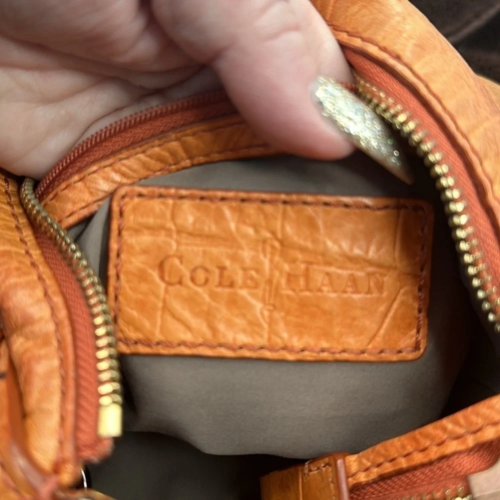 Cole Haan pop of color orange creamsicle leather hobo bag